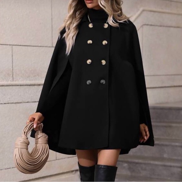 Classic Double Button Cape Jacket Coat - Picture 3 of 3